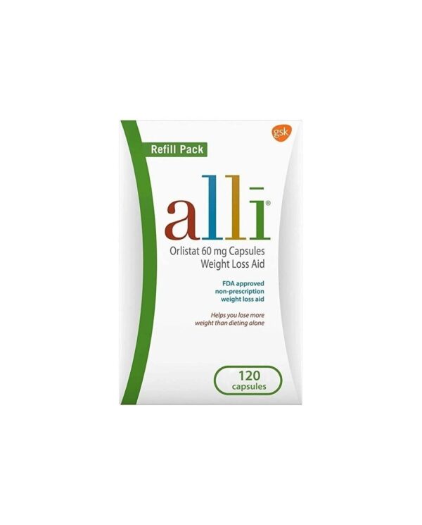 alli Weight Loss Diet Pills, Orlistat 60 mg Capsules, Non Prescription Weight Loss Aid, 120 Count Refill Pack