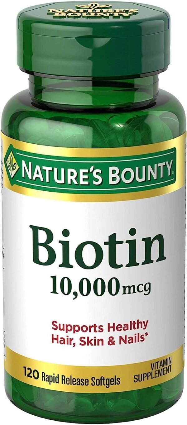 Nature’s Bounty Biotin, Supports Healthy Hair, Skin and Nails, 10,000 mcg, Rapid Release Softgels, 120 Ct